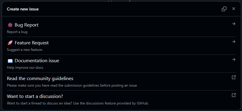 GitHub popup to create a new issue