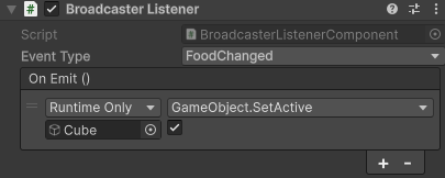 Preview of Broadcaster Listener component in the inspector